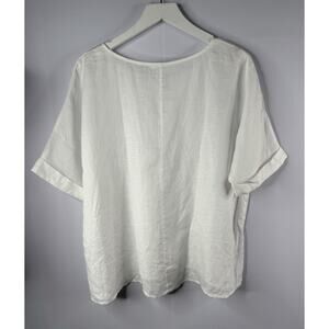 Pure Jill Top Women Sz M White Linen Boxy Coastal Beach Lagenlook Sustainable